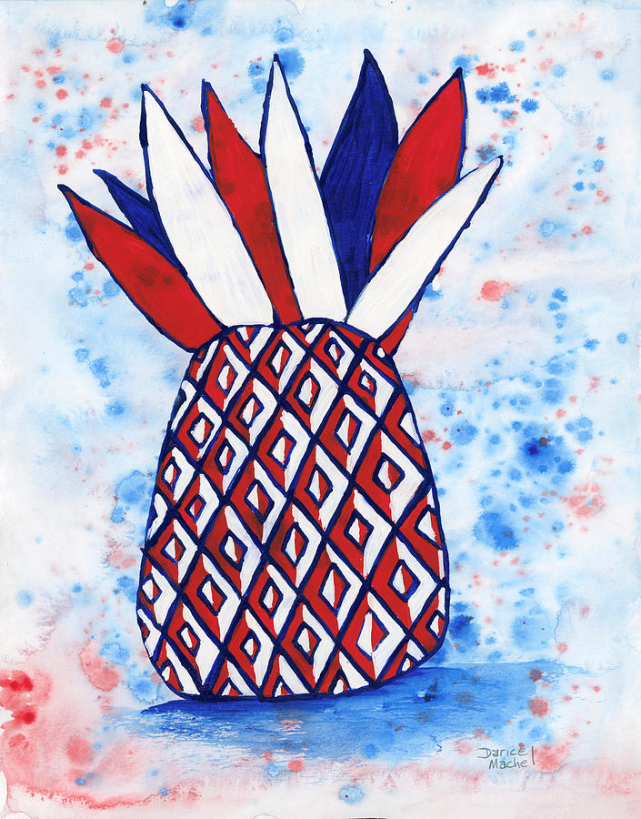 Red White and Blue Pineapple Painting by Darice Machel McGuire