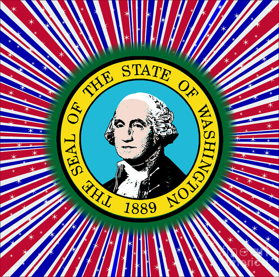 Red White And Blue Rays With Washington State Icon Digital Art By