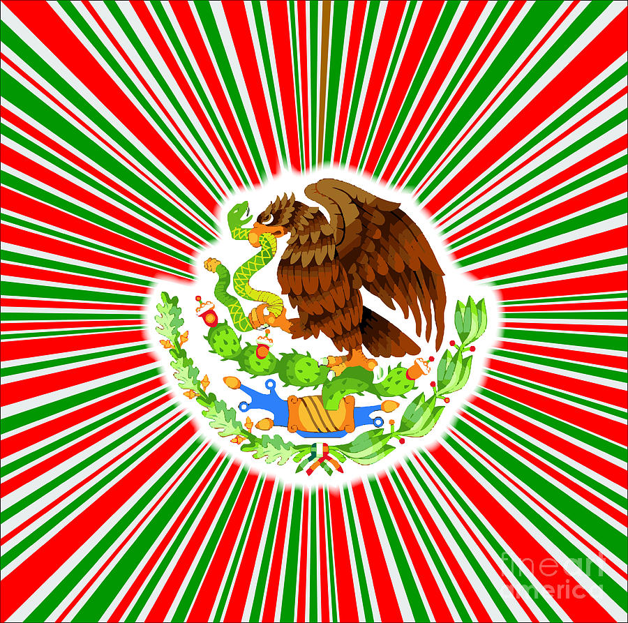 Red White And Green Rays Background With Mexican Flag Icon Digital Art by Bigalbaloo Stock