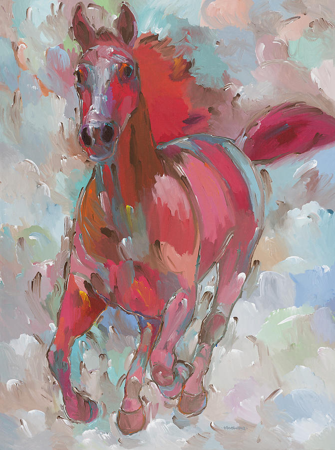 Horse Painting - Red Wind by Hooshang Khorasani