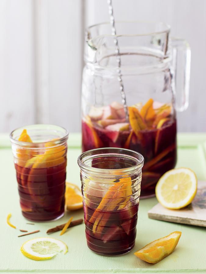 Red Wine Sangria With Orange, Lemon And Apple spain Photograph by Zuzanna Ploch
