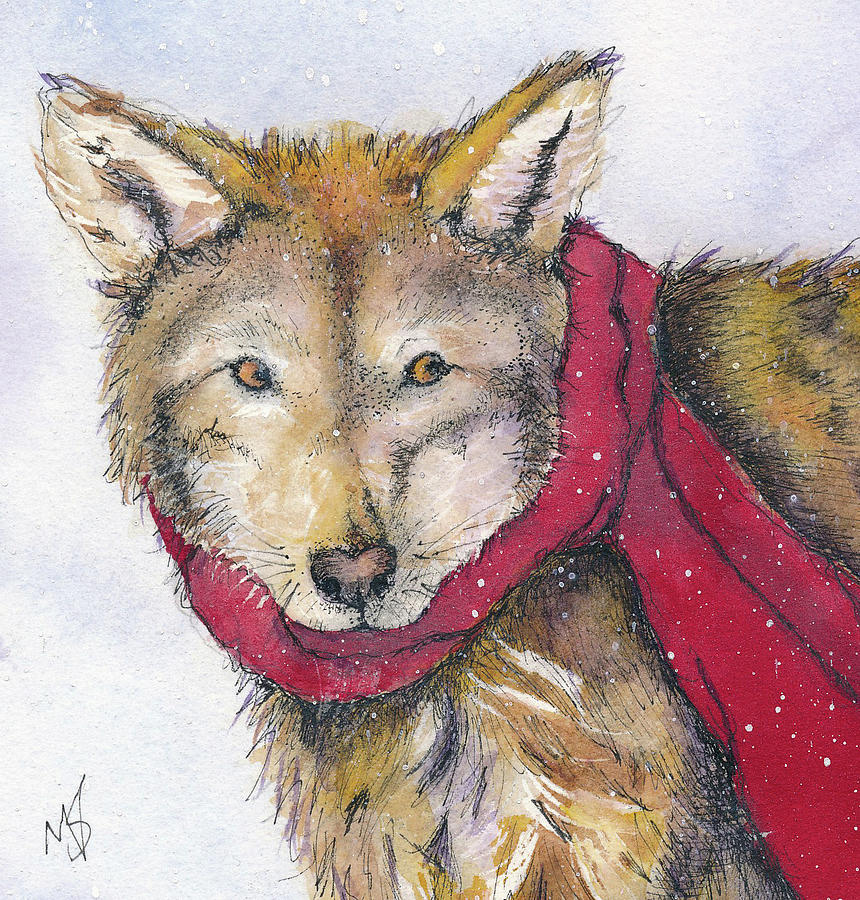 Red Wolf and Scarf Painting by Marie Stone-van Vuuren