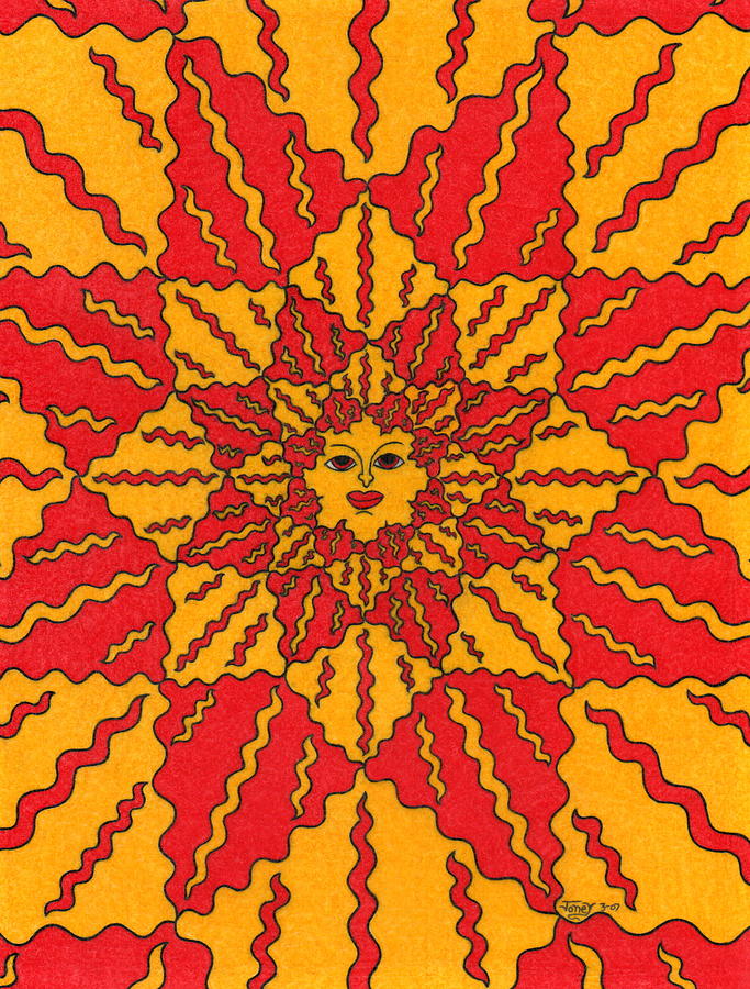 Red Yellow Sun Face Painting By Joney Jackson
