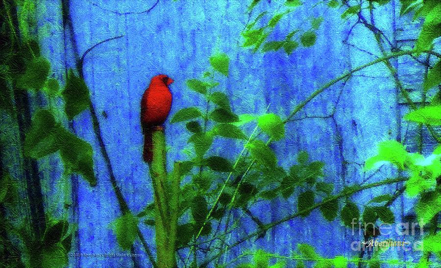 Primary Colors Photograph - Redbird Enjoying the Clarity of a Blue and Green Moment by Aberjhani