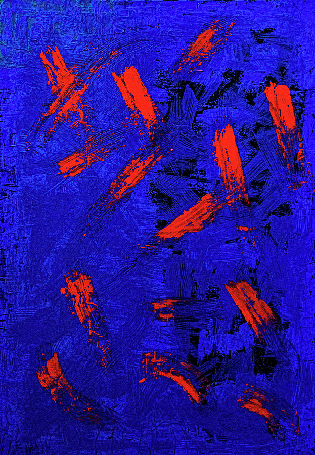 Vivid Colors Painting - Red Blues Black Abstract by Renee Anderson