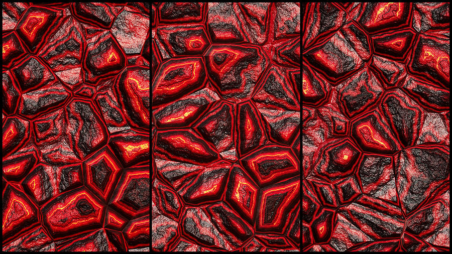 Reddish Bumpy Wall Abstract Triptych Digital Art by Don Northup