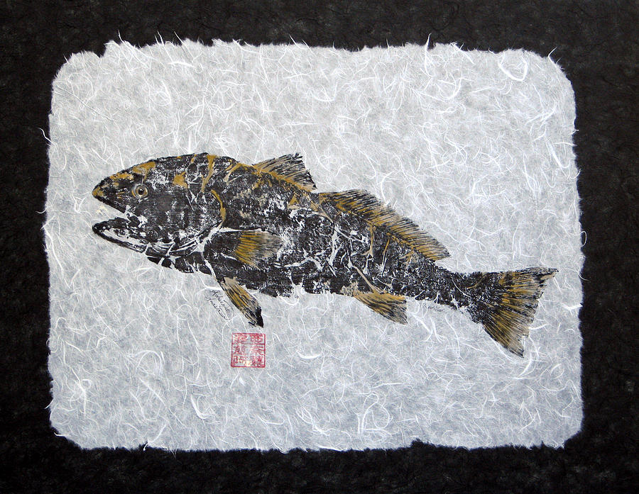 Redfish - golden with border Painting by Adrienne Dye