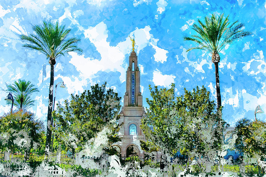 Redlands California LDS Temple Watercolor Digital Art by Elias James
