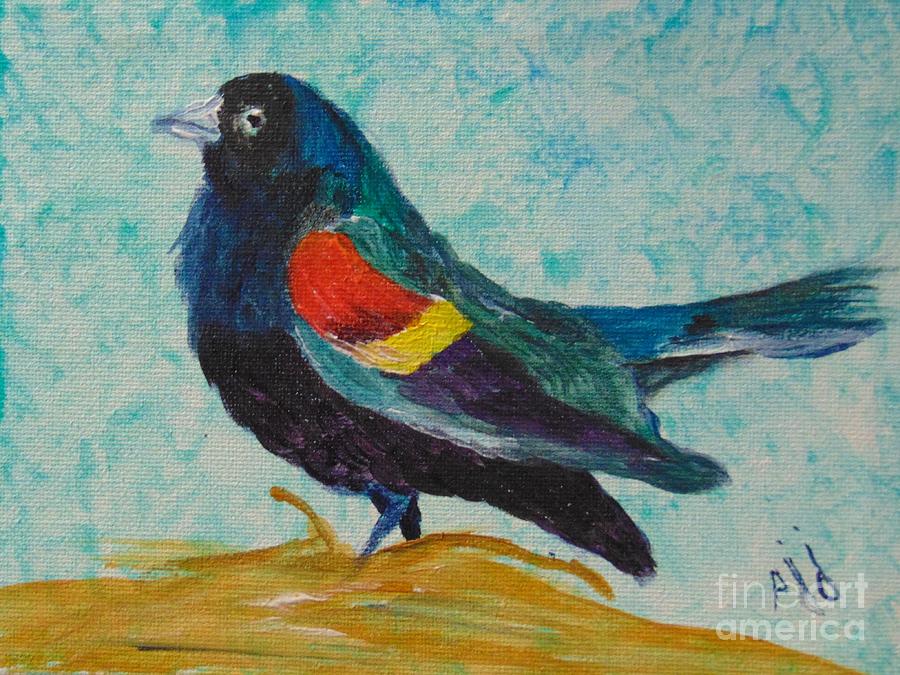 Redwinged Blackbird Painting by Saundra Johnson