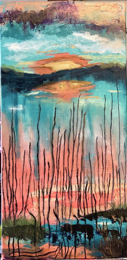 Reeds at sunset Painting by Laura Jaffe