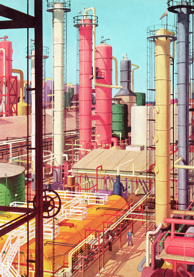 Vintage Drawing - Refinery by CSA Images