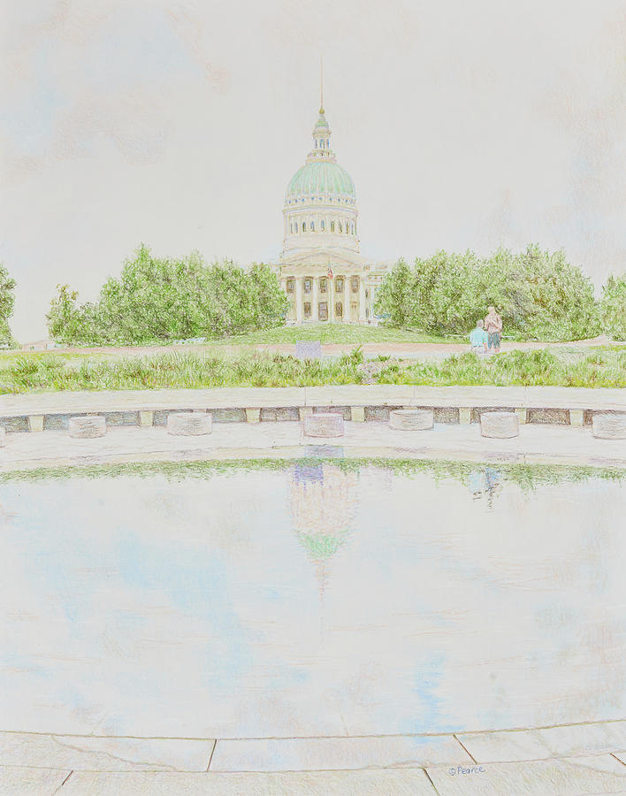 Reflecting Pool Courthouse Drawing by Edward Pearce