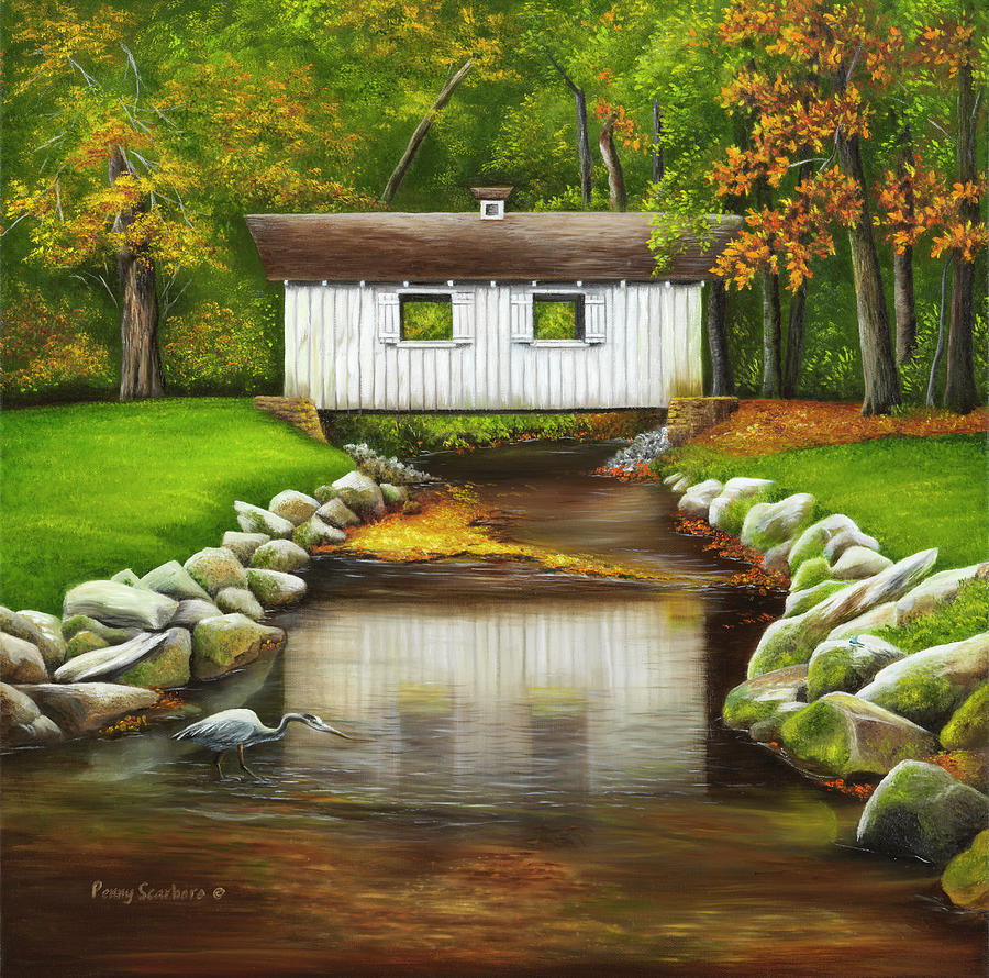 Bridge Painting - Reflecting Waters by Art By Penny Elaine