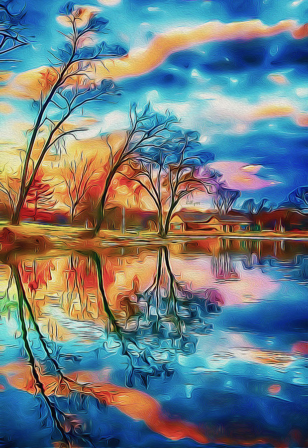 Reflection in river Digital Art by Nenad Vasic