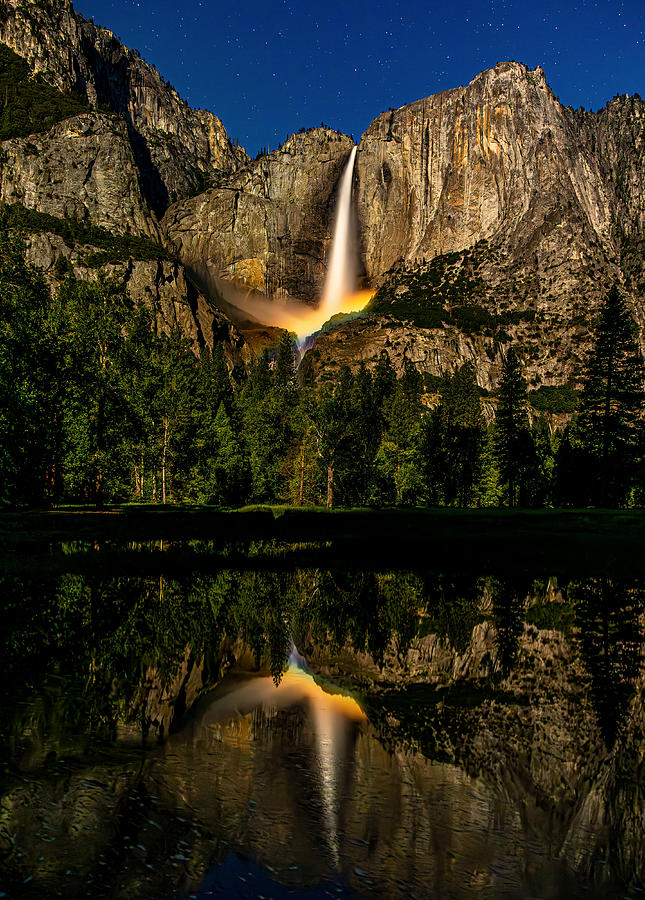 Reflection Of Yosemite Falls Moonbow Photograph by Ning Lin