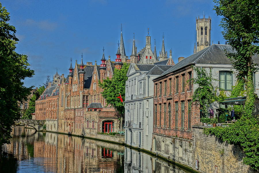 Bridge Photograph - Reflections along Bruges Canal by Patricia Caron