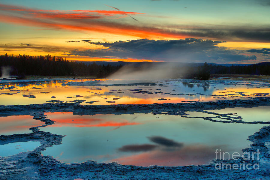 Yellowstone National Park Photograph - Reflections In Great Fountain Pools by Adam Jewell