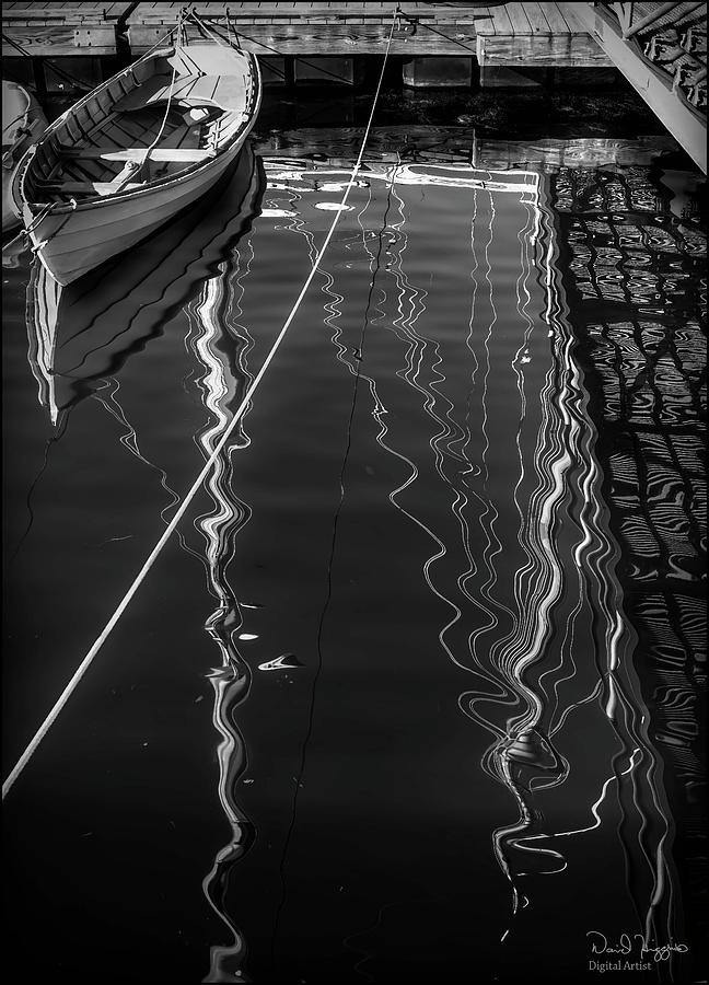 Reflections of a sailboat, Rockport Maine Digital Art by Dave Higgins