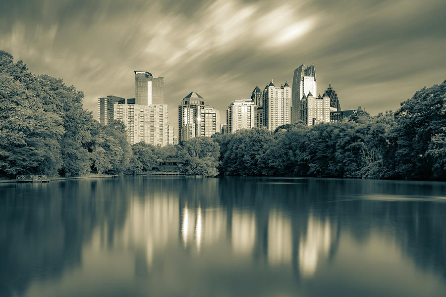 Atlanta Skyline Photograph - Reflections of Atlanta - Sepia Monochrome  by Gregory Ballos