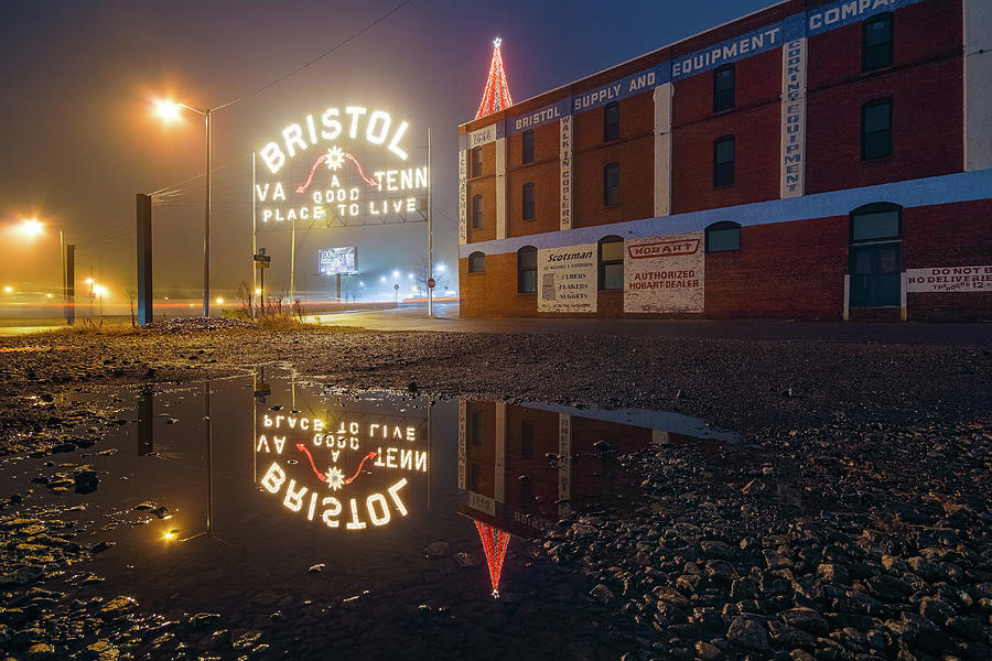 Reflections Of The Bristol Sign And Christmas Tree Photograph