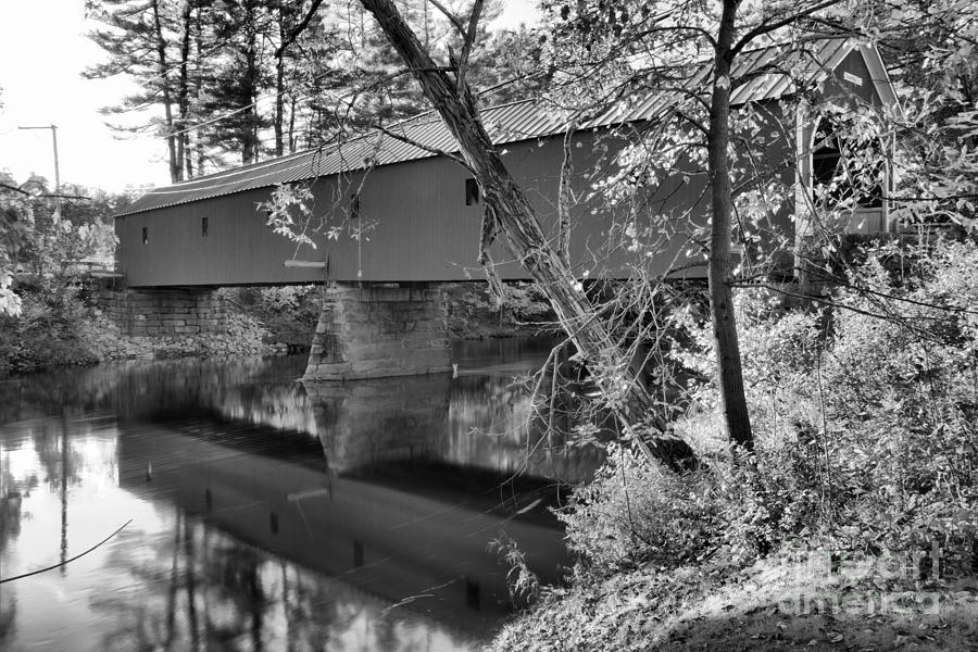 Reflections Of The Cresson Coverd Bridge Black And White Photograph by Adam Jewell