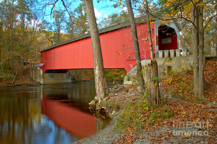 Reflections Of The Eagleville Covered Bridge Photograph by Adam Jewell