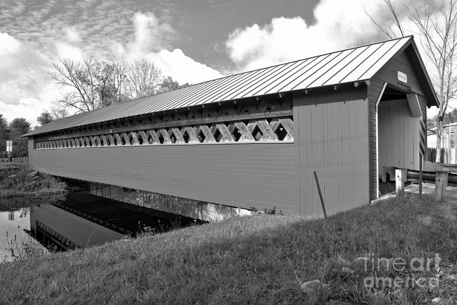Reflections Of The Paper Mill Covered Bridge Black And White Photograph by Adam Jewell
