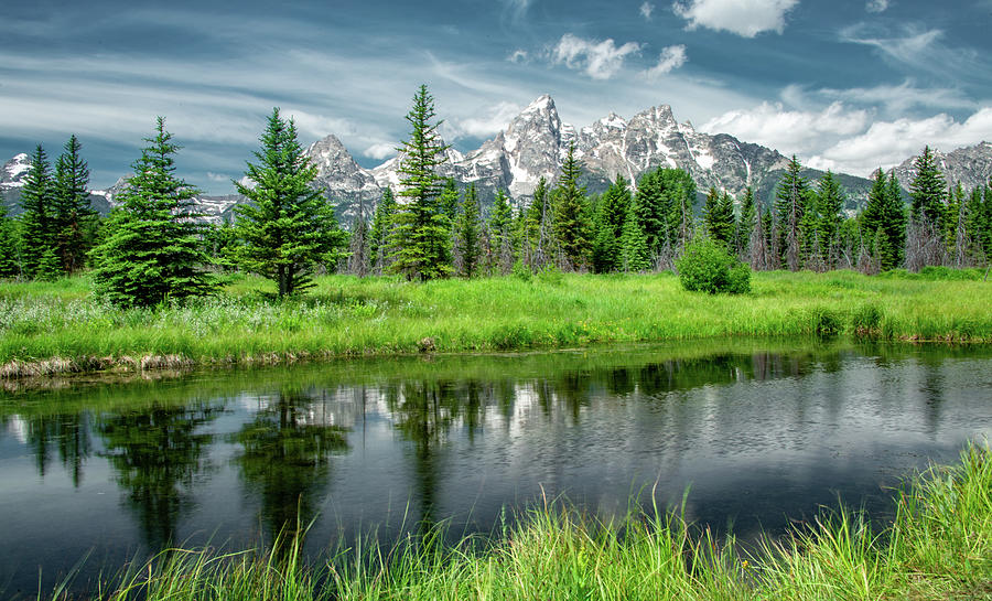 Reflections of the Tetons from Schwabacher Landing Photograph by Marcy Wielfaert