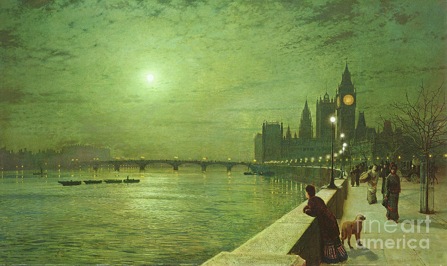 Reflections On The Thames, Westminster, 1880 Painting by John Atkinson Grimshaw