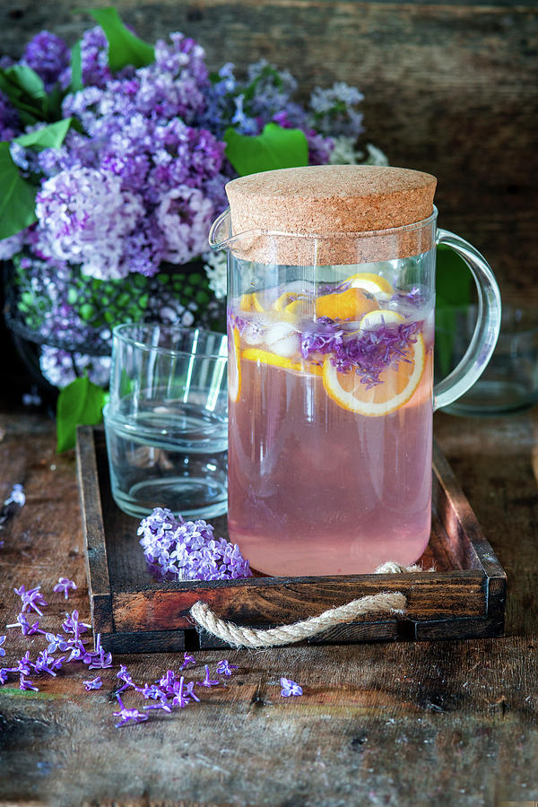 Refreshing Lilac Lemonade With Lilac Syrup, Lemons And Ice Cubes Photograph by Irina Meliukh
