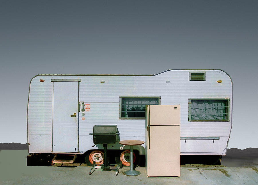 Refrigerator And Table By Mobile Home Photograph by Ed Freeman