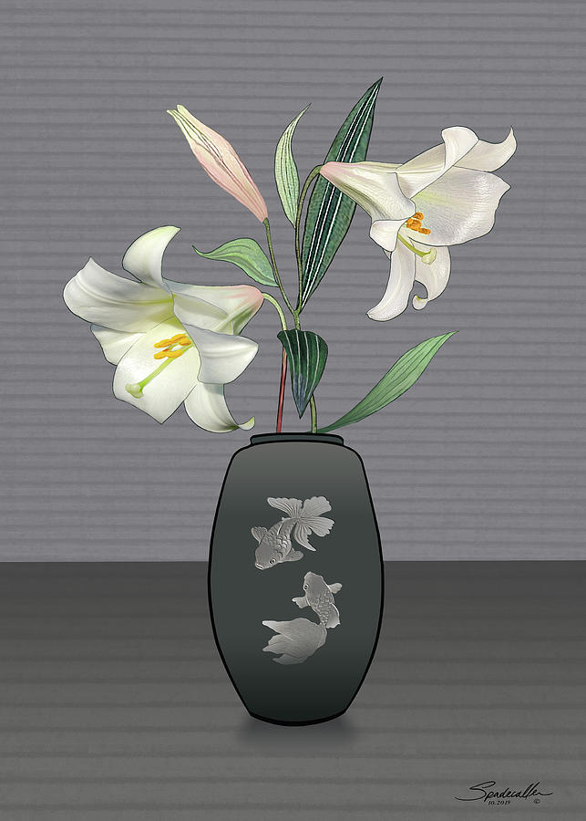 Fish Digital Art - Regal Lily in Two Fish Vase by M Spadecaller