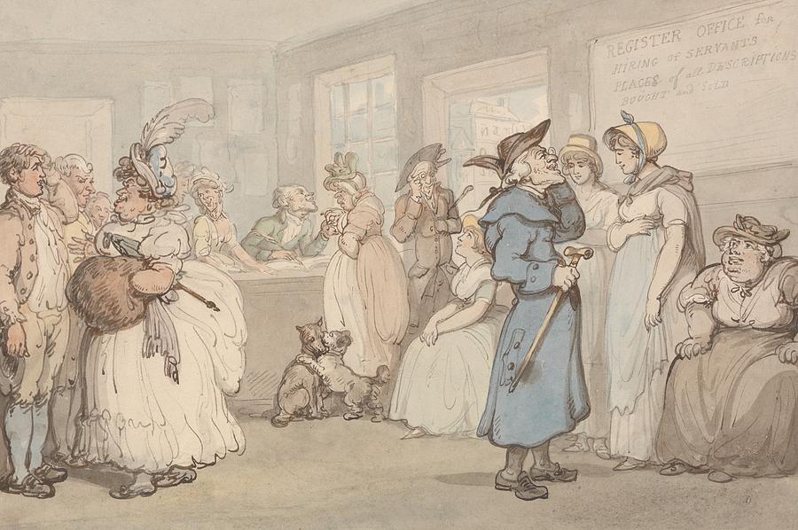 Register Office for the Hiring of Servants Drawing by Thomas Rowlandson