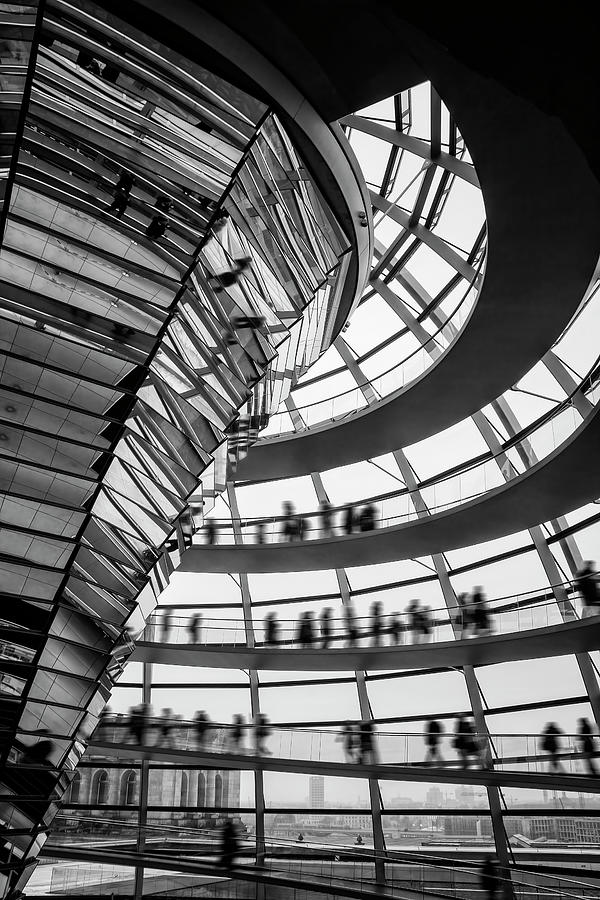 Reichstag Dome Berlin Germany in Black and White  Photograph by Carol Japp