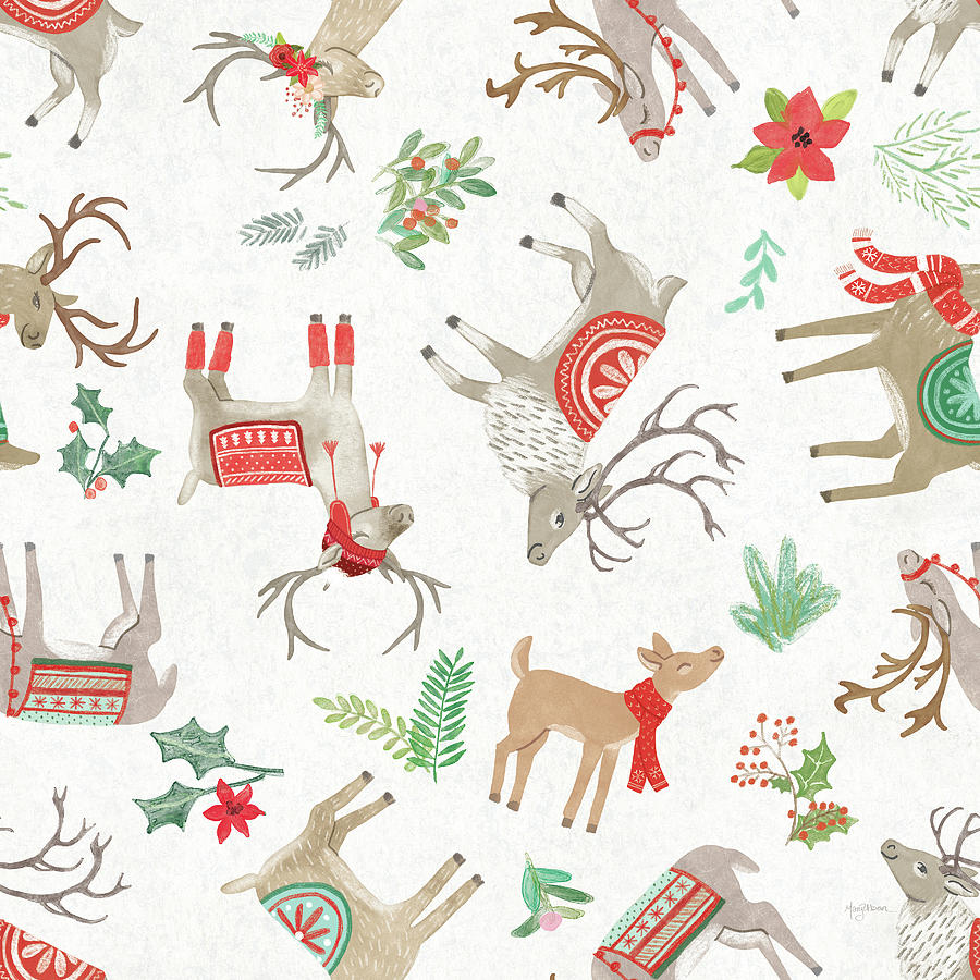 Christmas Drawing - Reindeer Jubilee Pattern Ia by Mary Urban