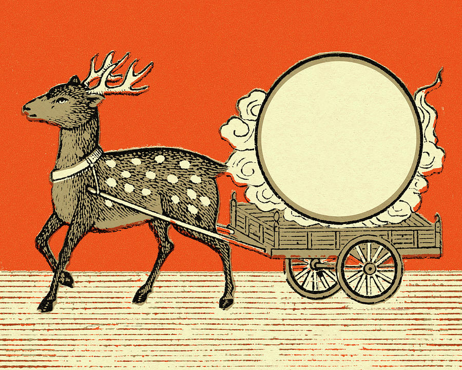 Christmas Drawing - Reindeer Pulling a Wagon by CSA Images