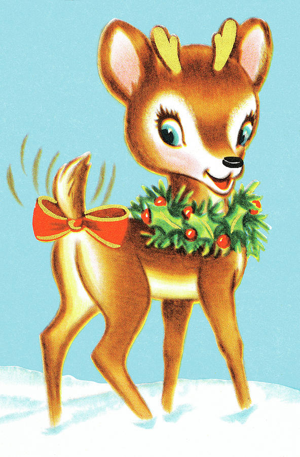 Christmas Drawing - Reindeer with ribbon on tail by CSA Images