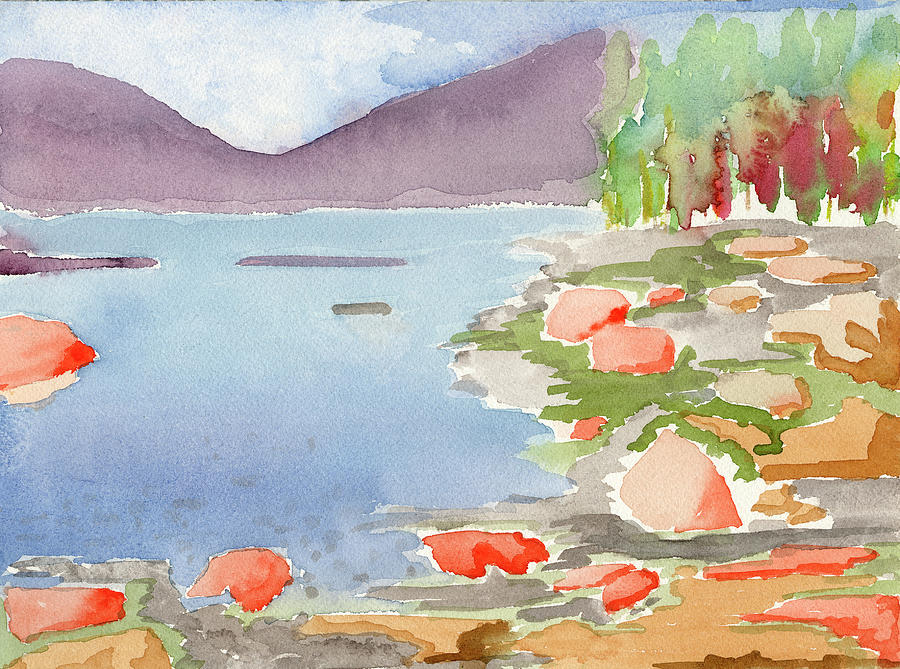 Pastel Colors Lake And Mountain Watercolor Painting By Deborah League