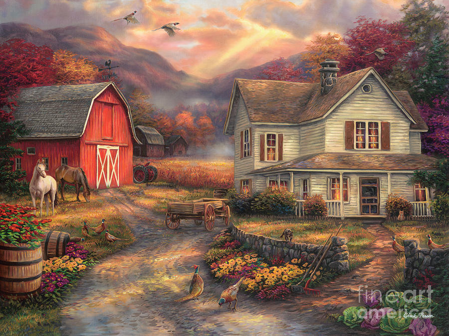 Old Farm Painting - Relaxing on the Farm by Chuck Pinson