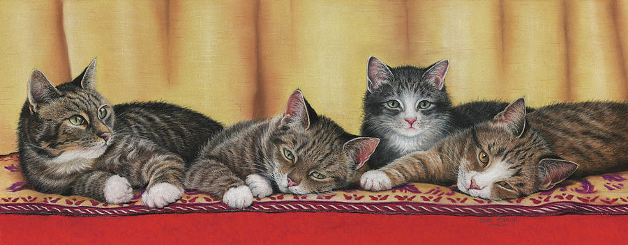 Animal Painting - Relaxing Tabbies by Janet Pidoux
