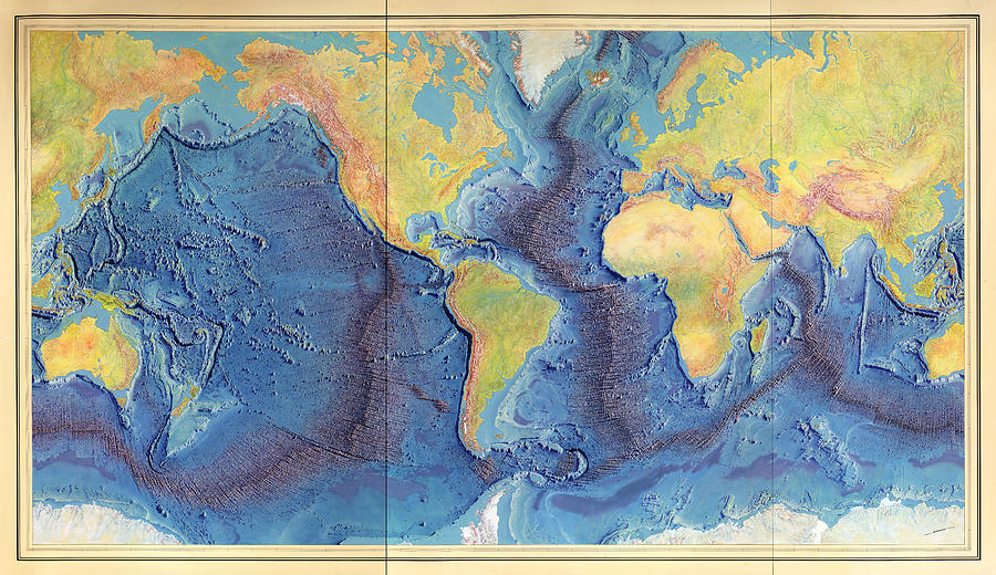 Relief map of the World Ocean Floor Painting by Unknown