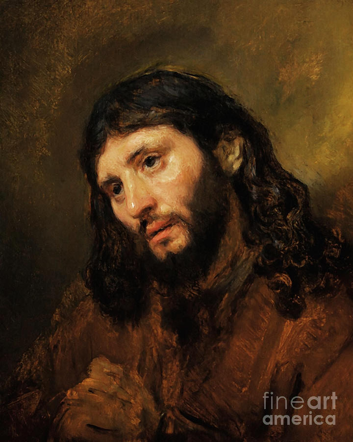 Remastered Art Study of the Head and Clasped Hands of a Young Man as Christ in Prayer by Rembrandt Painting by - Rembrandt
