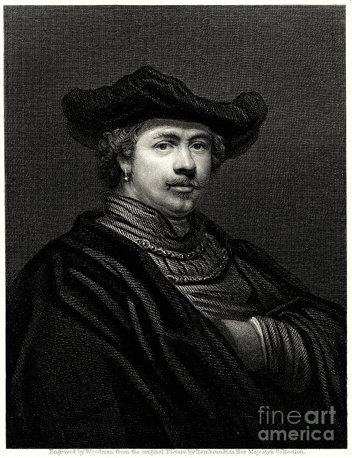 Rembrandt, 19th Century. Artist Woodman Drawing by Print Collector