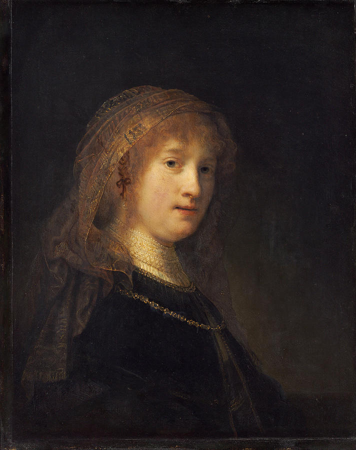 REMBRANDT Saskia van Uylenburgh, the Wife of the Artist. Begun 1634/1635 and completed 1638/1640. Painting by Rembrandt -1606-1669-