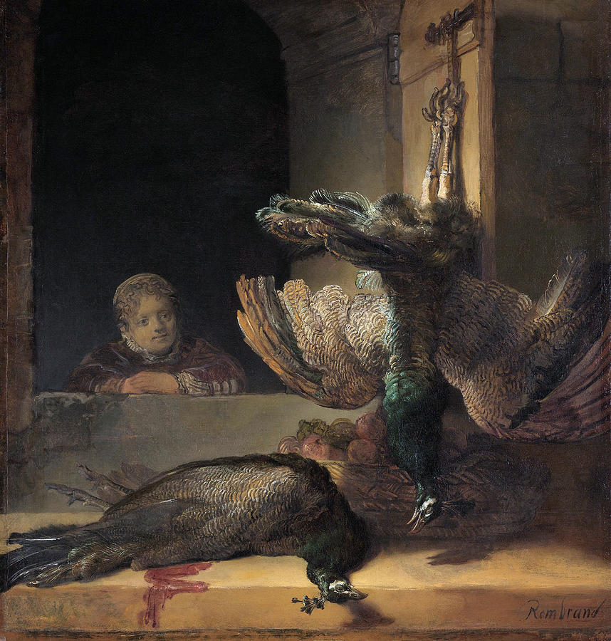 Still Life with Peacocks, C1639 Painting by Rembrandt Van Rijn