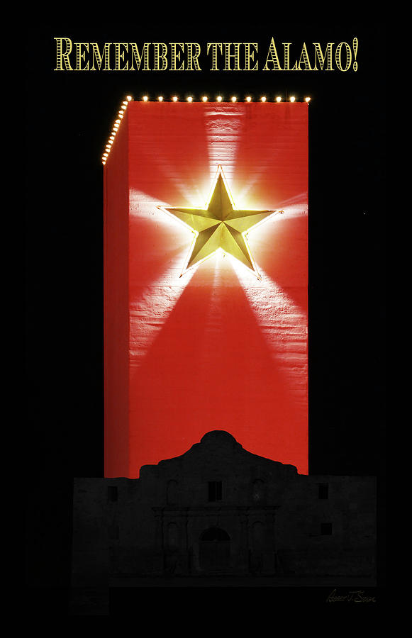 Remember The Alamo Poster Fair Park Tower in Red Mixed Media by Robert J Sadler