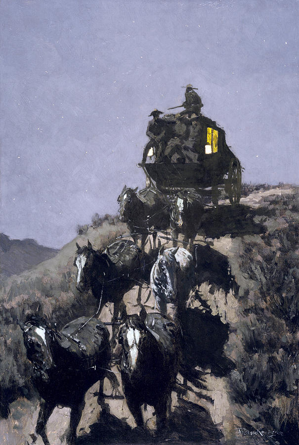The Old Stage-Coach of the Plains, 1901 #1 Painting by Frederic Remington