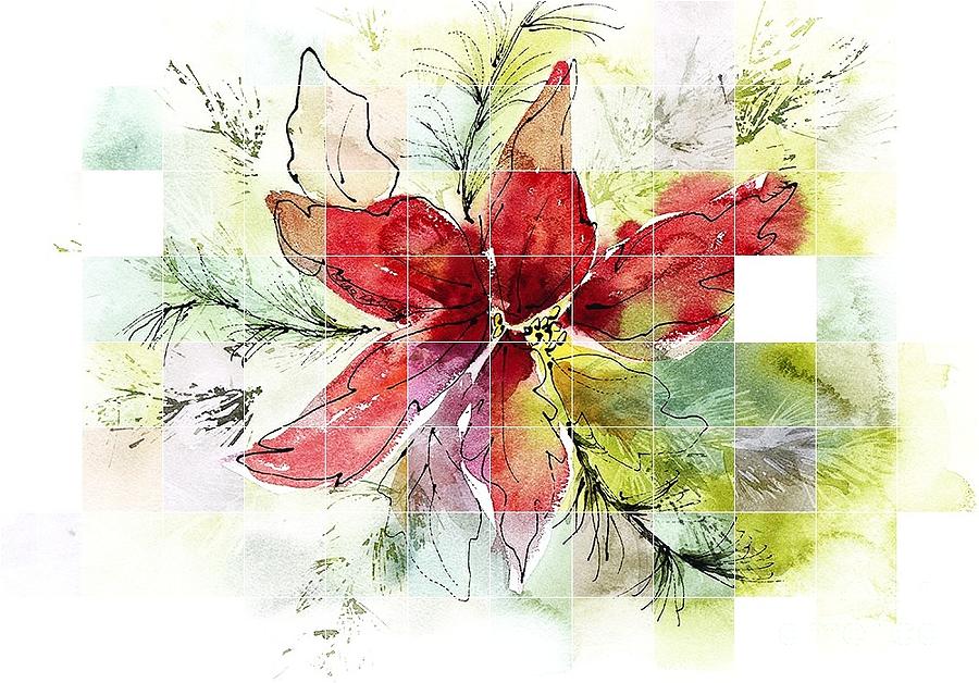 Remixed Poinsettia abstraction Painting by Lisa Debaets