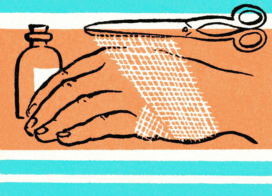 Vintage Drawing - Removing hand bandage by CSA Images