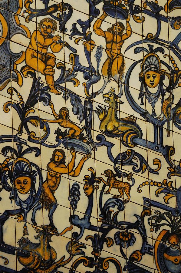 RENAISSANCE ART. PORTUGAL. Tile panel with mythological decorations. Dated 1650. Drawing by Album